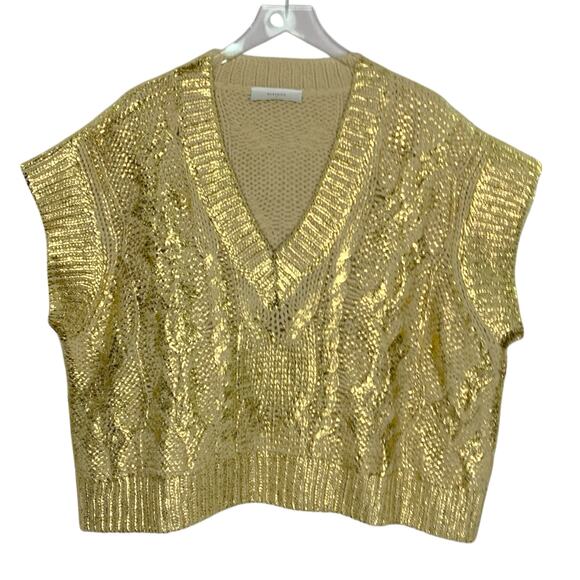 Beatrice.b S Womens Laminated Gold Waistcoat Sweater Jumper Metallic - Picture 2 of 11